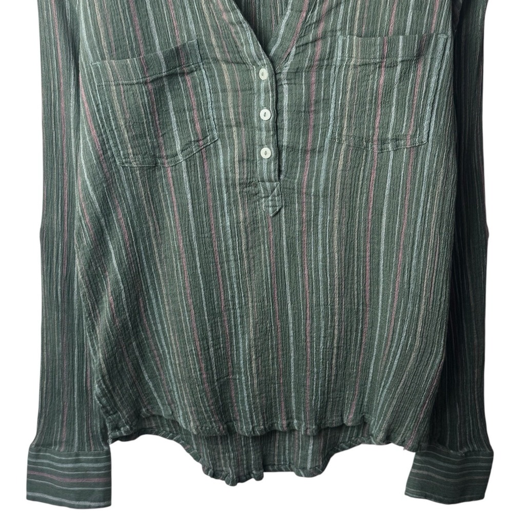 Carve Designs Dylan Gauze Shirt Cotton Striped Green Coastal Travel Comfort S - Picture 5 of 11